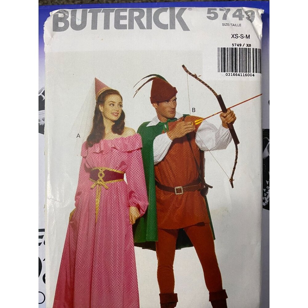 Robin Hood & Maid Marian Costume Butterick 5749 Pattern XS-S-M UNCUT Halloween